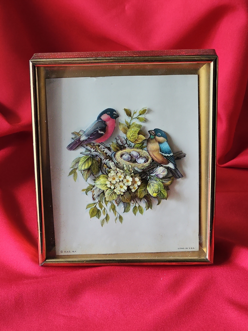 Paper Toile 3-D Birds With Nest Wall Art Or Desktop Decor - Gold Frame